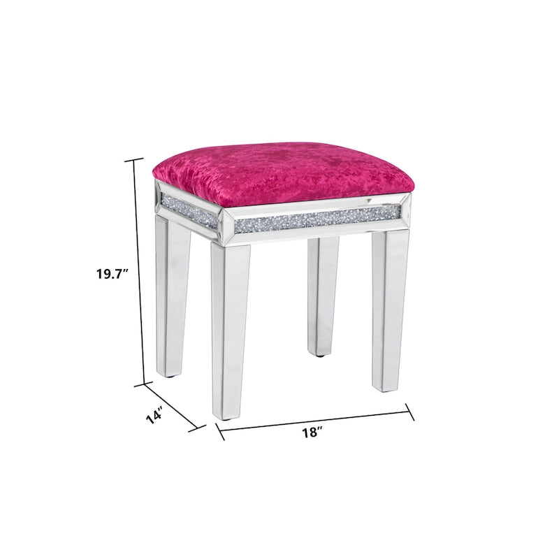 Mirror Diamond Vanity Stool with Velvet Upholstered Seat