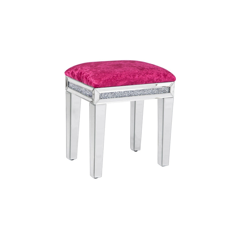 Mirror Diamond Vanity Stool with Velvet Upholstered Seat