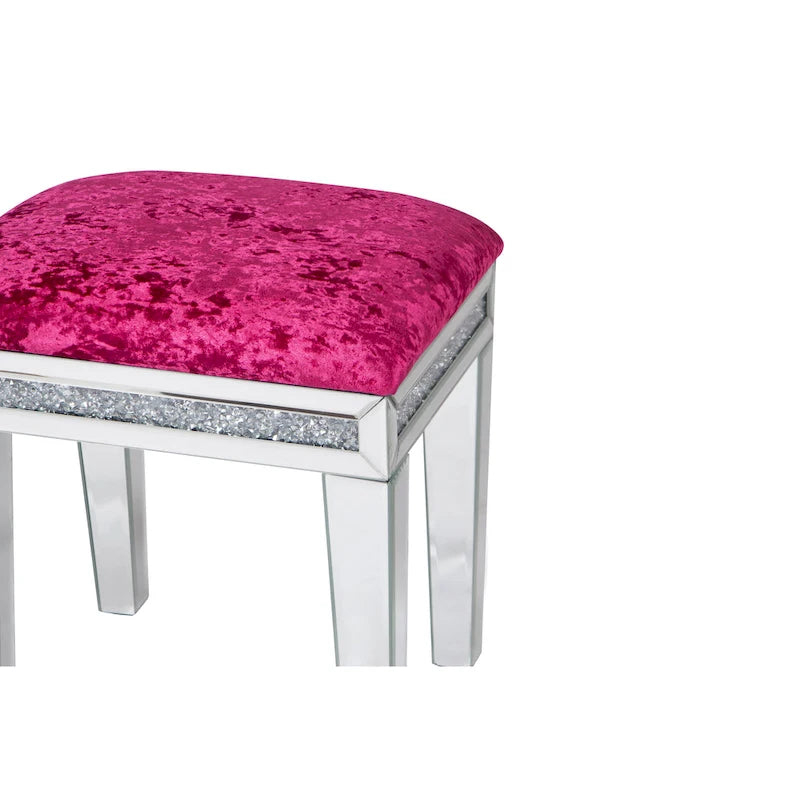 Mirror Diamond Vanity Stool with Velvet Upholstered Seat