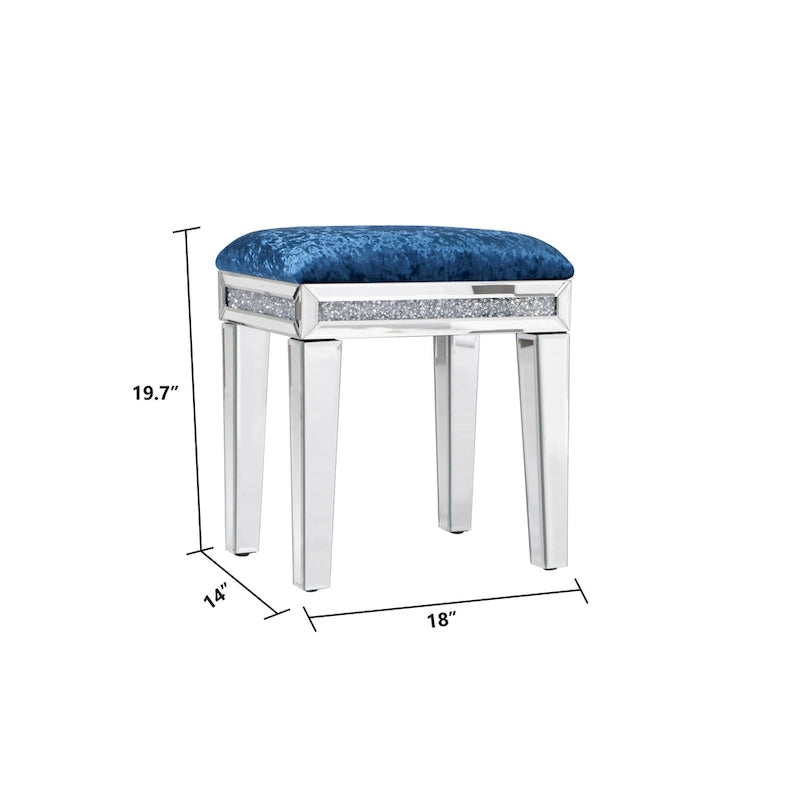 Mirror Diamond Vanity Stool with Velvet Upholstered Seat
