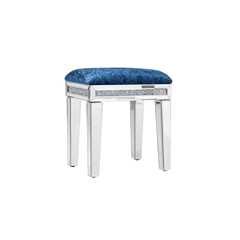 Mirror Diamond Vanity Stool with Velvet Upholstered Seat