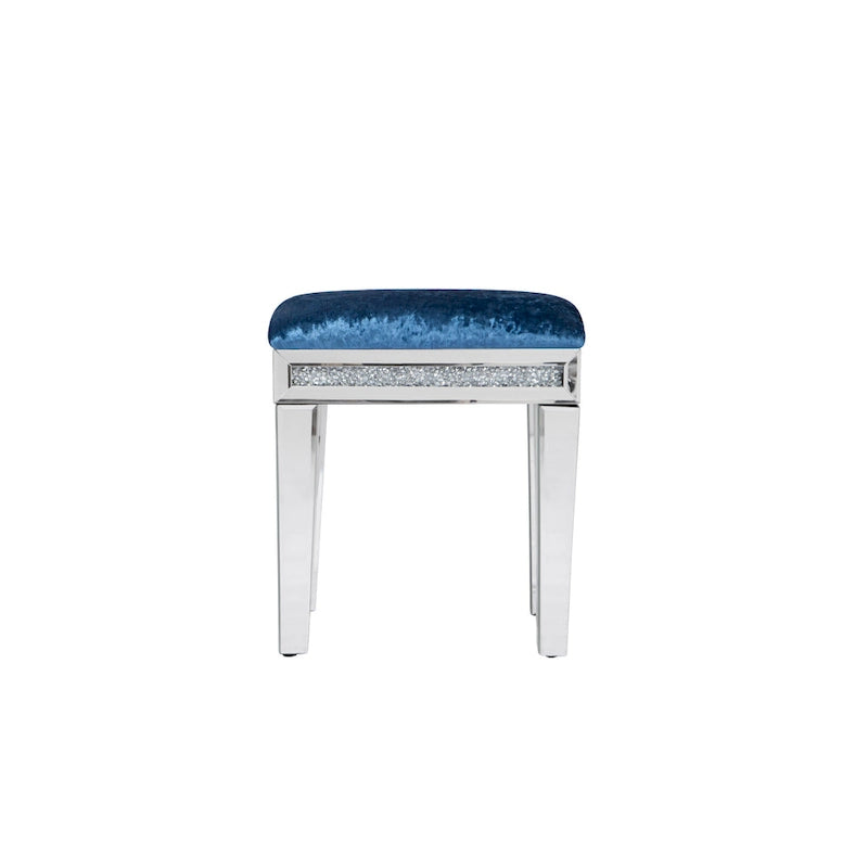 Mirror Diamond Vanity Stool with Velvet Upholstered Seat