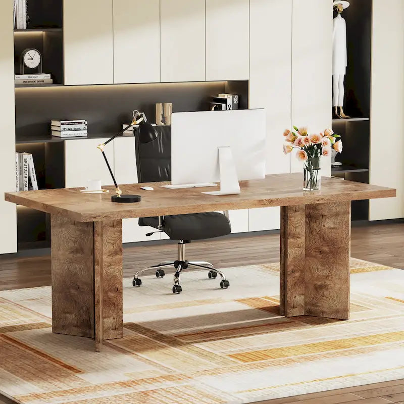 63-Inch Executive Office Desk, Modern Wood Large Computer Desk