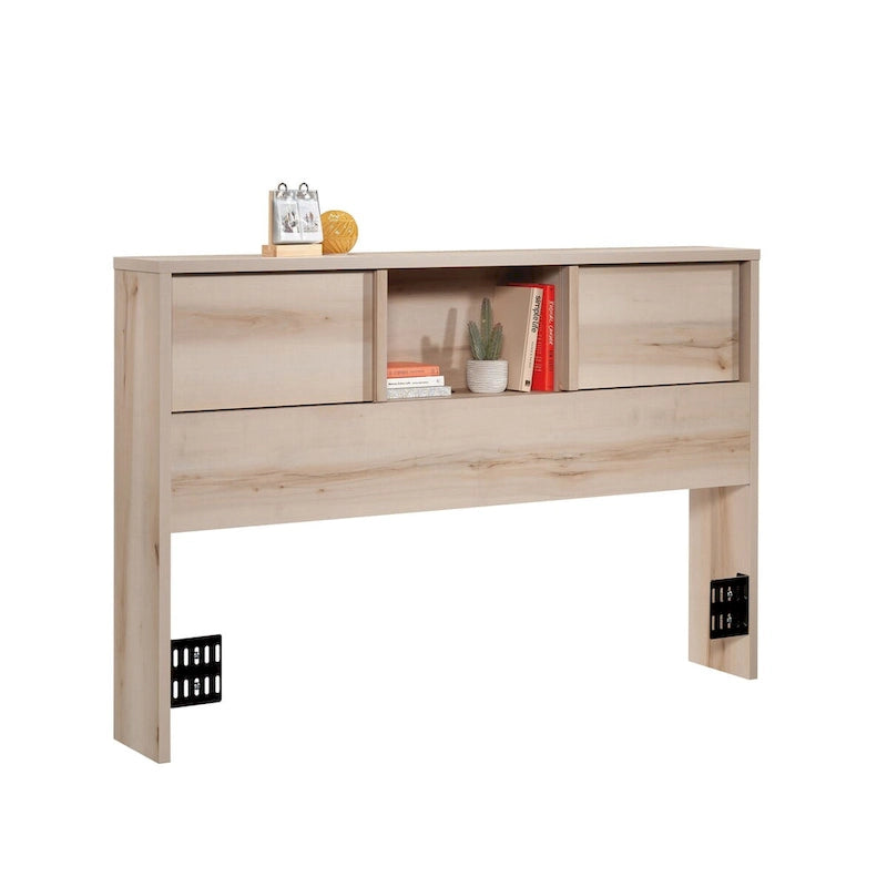 Full-Queen Bookcase Headboard with Sliding Door Storage