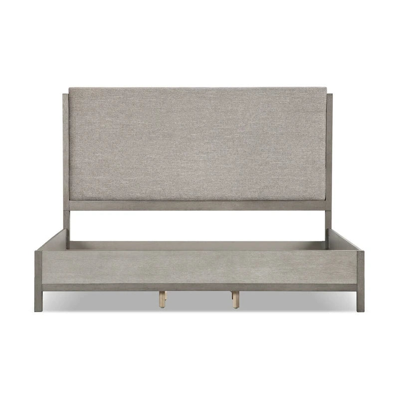 Contemporary Gray Solid Wood Panel Bed Frame with Upholstered Headboard
