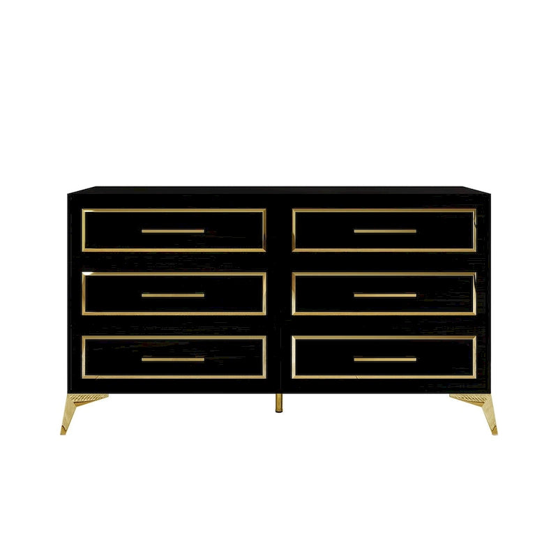 Contemporary Dresser with 6 Drawers, Gold Accents