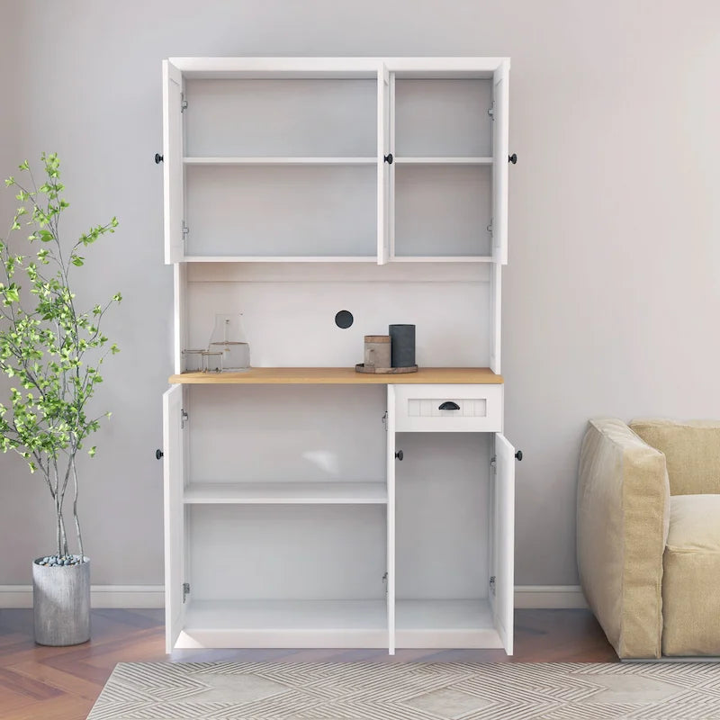 Kitchen storage cabinet with microwave stand and adjustable shelves