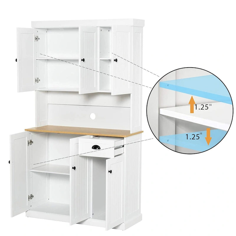 Kitchen storage cabinet with microwave stand and adjustable shelves
