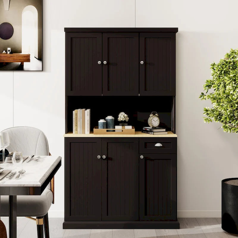 Kitchen storage cabinet with microwave stand and adjustable shelves