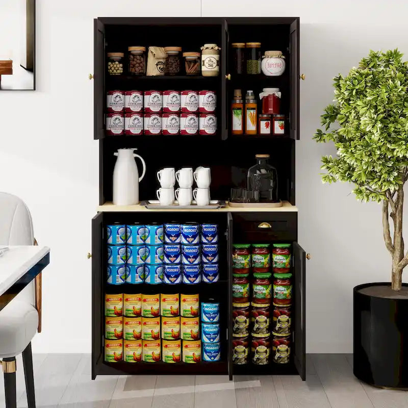 Kitchen storage cabinet with microwave stand and adjustable shelves