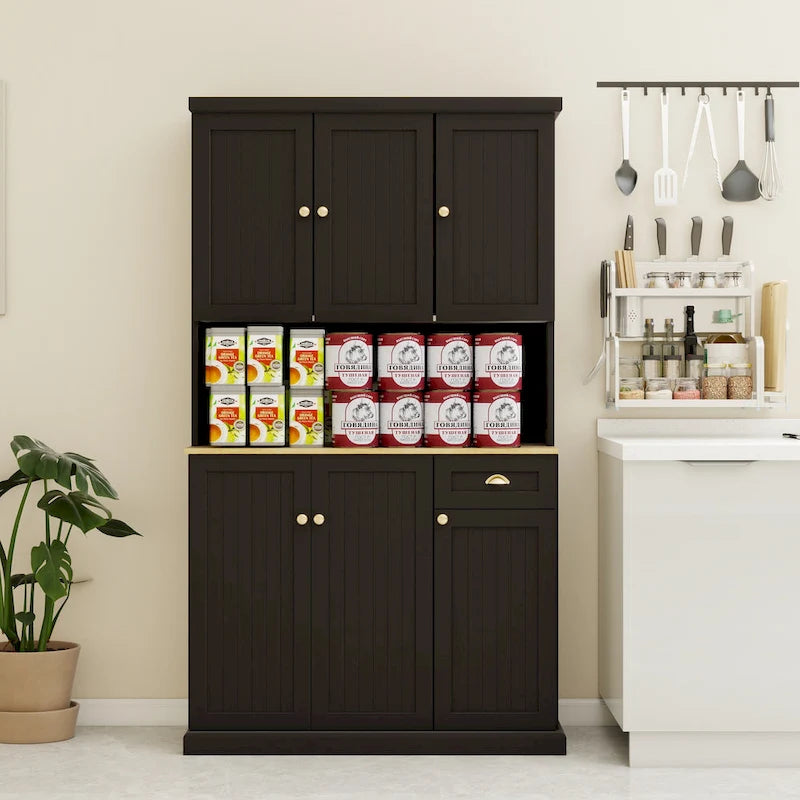Kitchen storage cabinet with microwave stand and adjustable shelves