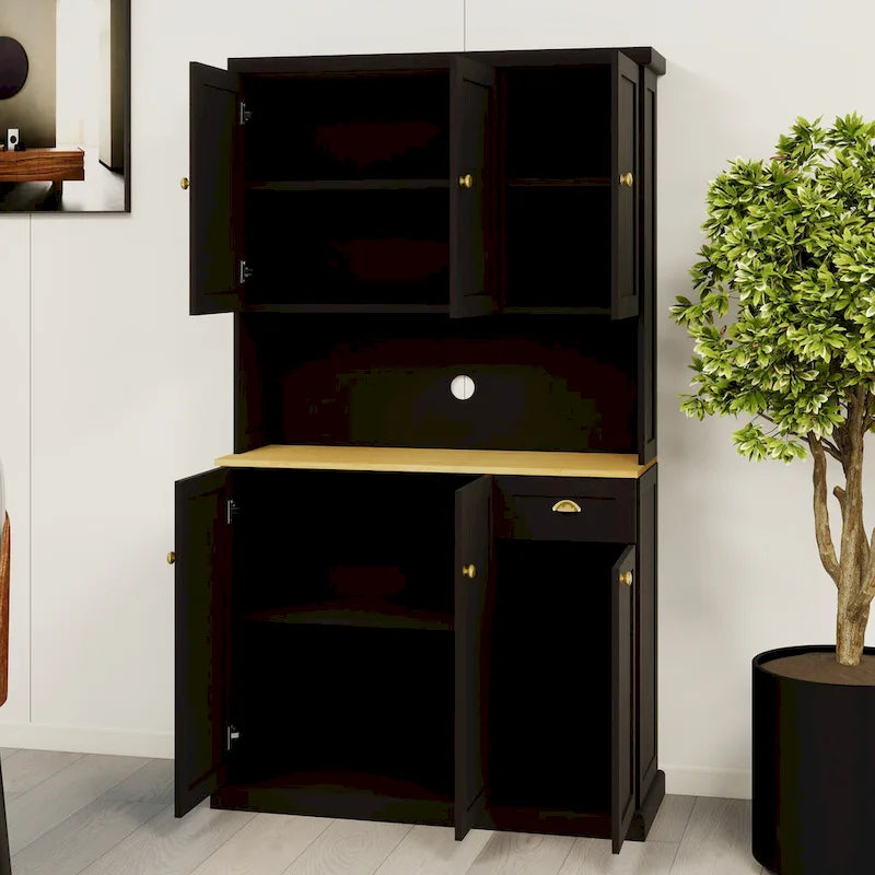 Kitchen storage cabinet with microwave stand and adjustable shelves