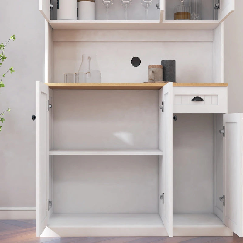 Kitchen storage cabinet with microwave stand and adjustable shelves