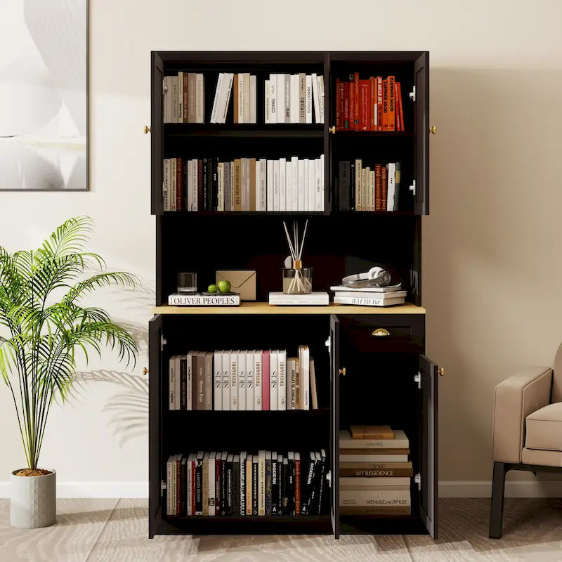 Kitchen storage cabinet with microwave stand and adjustable shelves