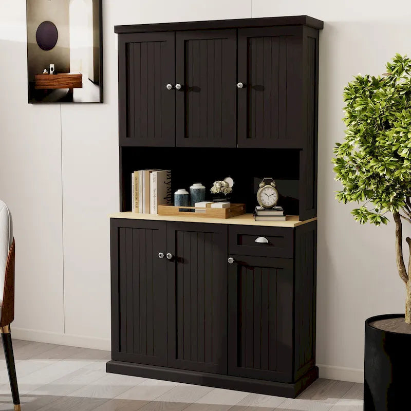 Kitchen storage cabinet with microwave stand and adjustable shelves