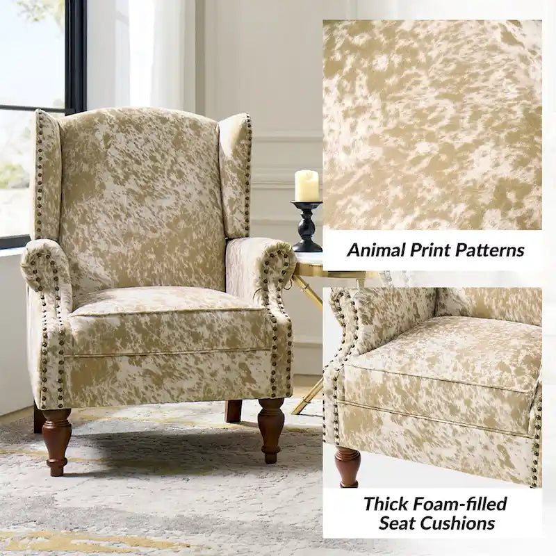 Traditional Animal Pattern Armchair with Nailhead Trim