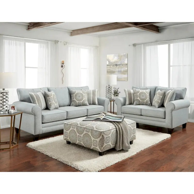 Stationary Loveseat with Rolled Arms