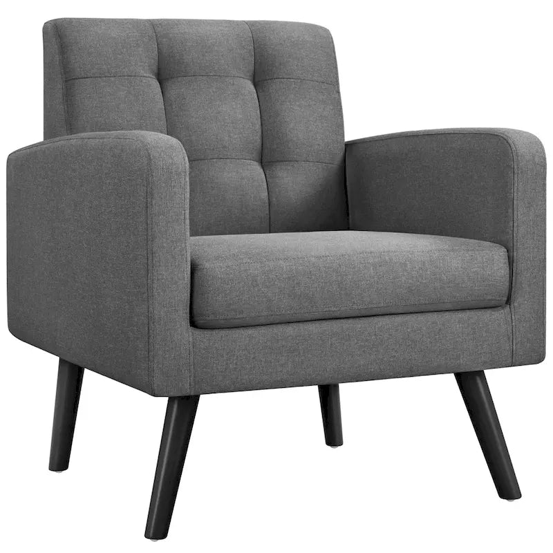 Mid Century Modern Fabric Accent Arm Chair with Rubber Wood Legs