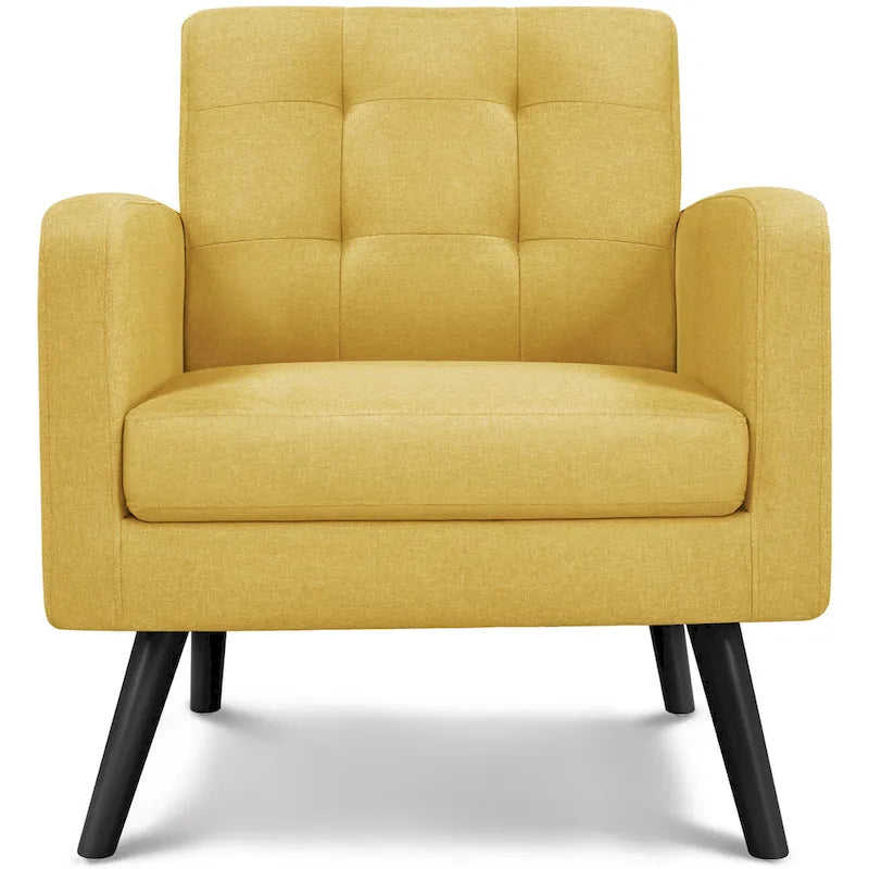 Mid Century Modern Fabric Accent Arm Chair with Rubber Wood Legs