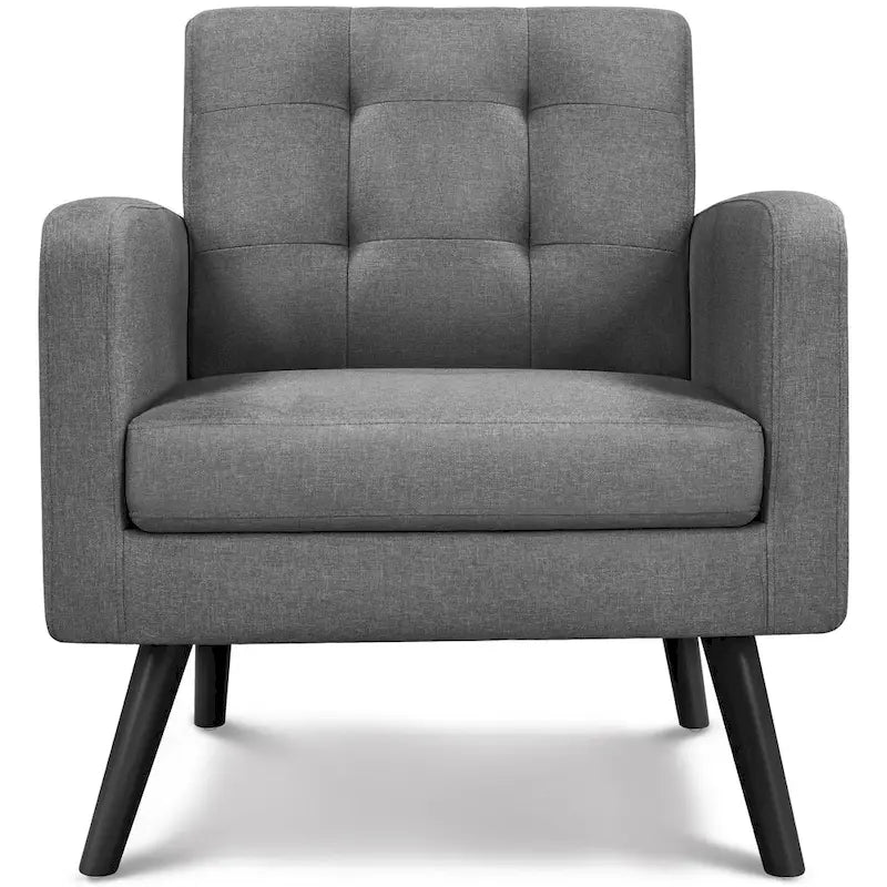 Mid Century Modern Fabric Accent Arm Chair with Rubber Wood Legs