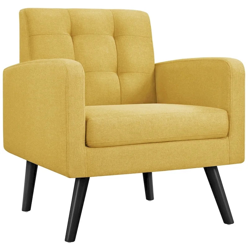 Mid Century Modern Fabric Accent Arm Chair with Rubber Wood Legs