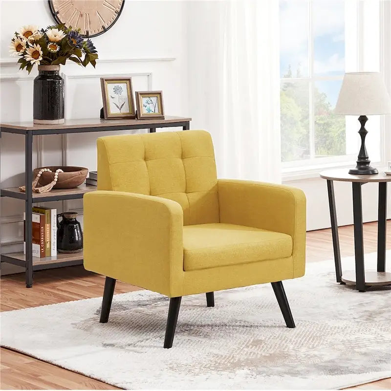 Mid Century Modern Fabric Accent Arm Chair with Rubber Wood Legs
