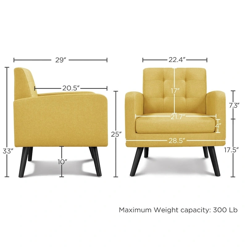 Mid Century Modern Fabric Accent Arm Chair with Rubber Wood Legs