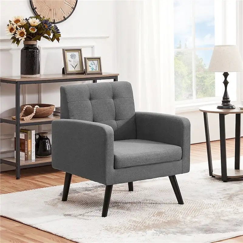 Mid Century Modern Fabric Accent Arm Chair with Rubber Wood Legs