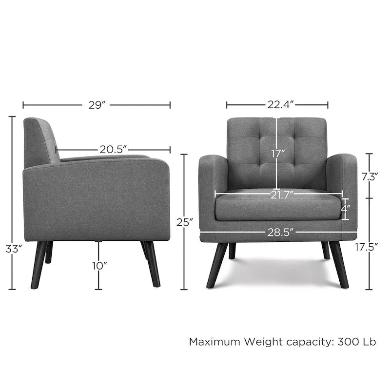 Mid Century Modern Fabric Accent Arm Chair with Rubber Wood Legs