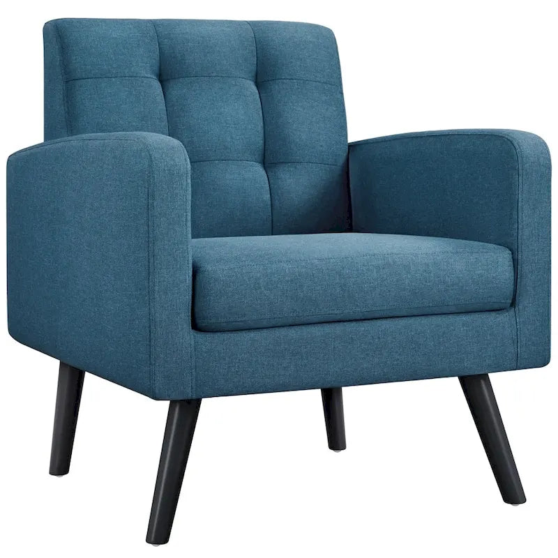 Mid Century Modern Fabric Accent Arm Chair with Rubber Wood Legs