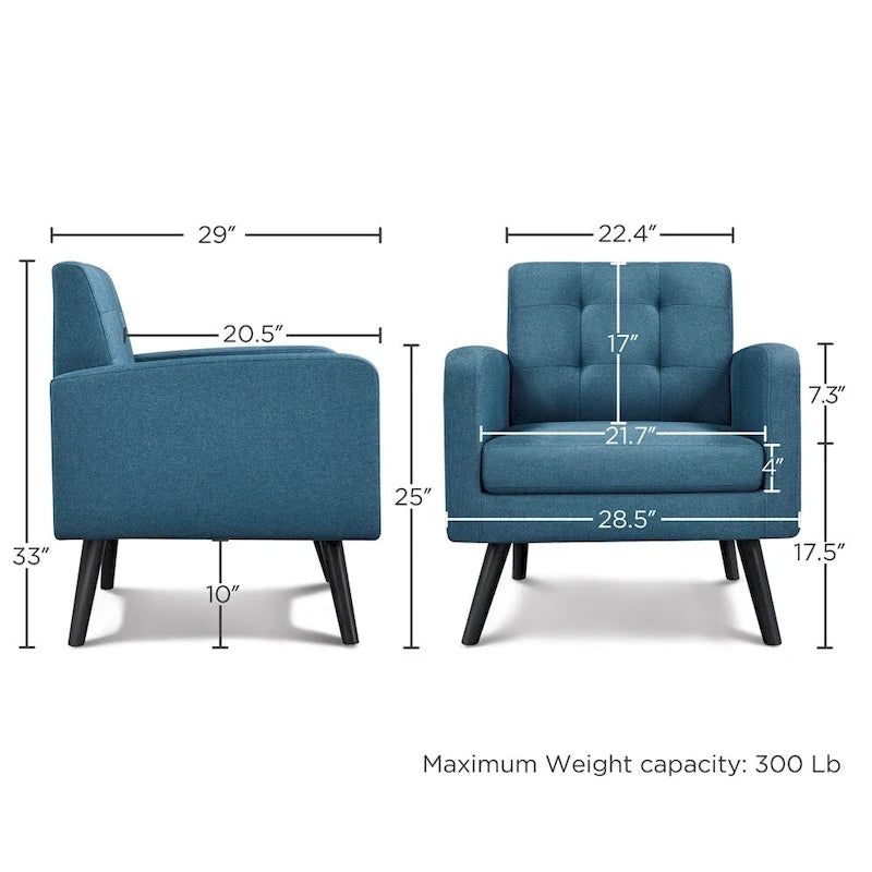 Mid Century Modern Fabric Accent Arm Chair with Rubber Wood Legs