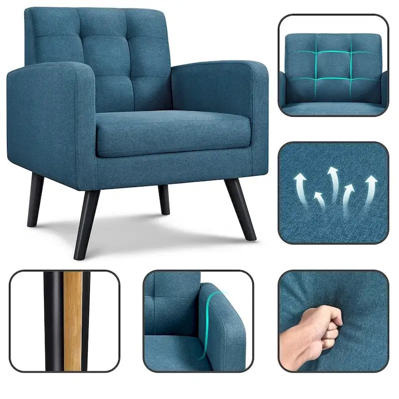 Mid Century Modern Fabric Accent Arm Chair with Rubber Wood Legs