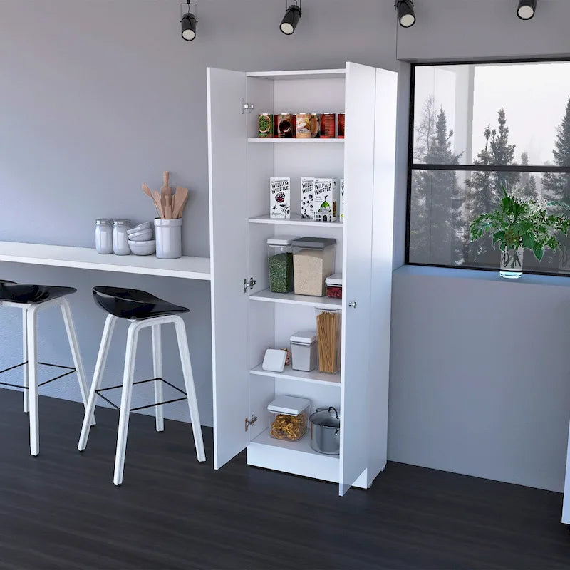 Tall Double Door Storage Cabinet with 5 Shelves, White