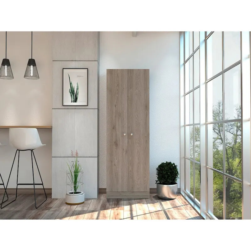 Tall Double Door Storage Cabinet with 5 Shelves, White