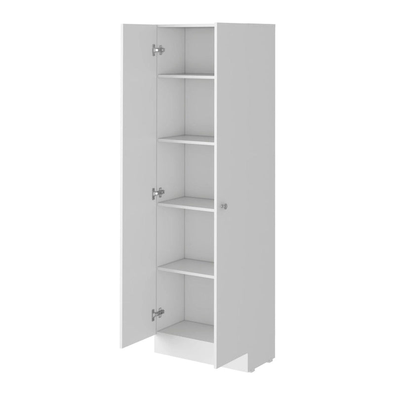 Tall Double Door Storage Cabinet with 5 Shelves, White