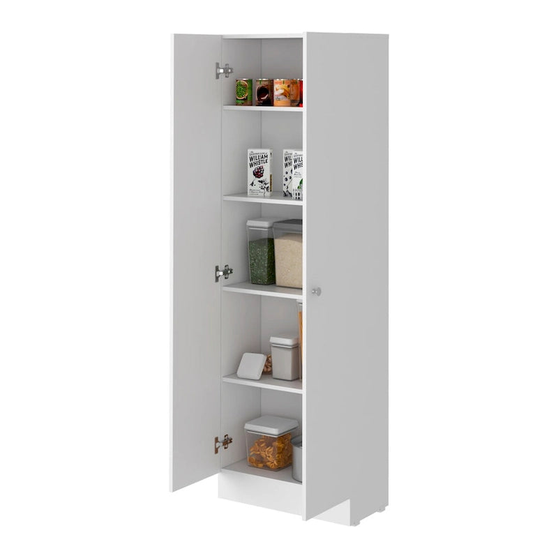 Tall Double Door Storage Cabinet with 5 Shelves, White