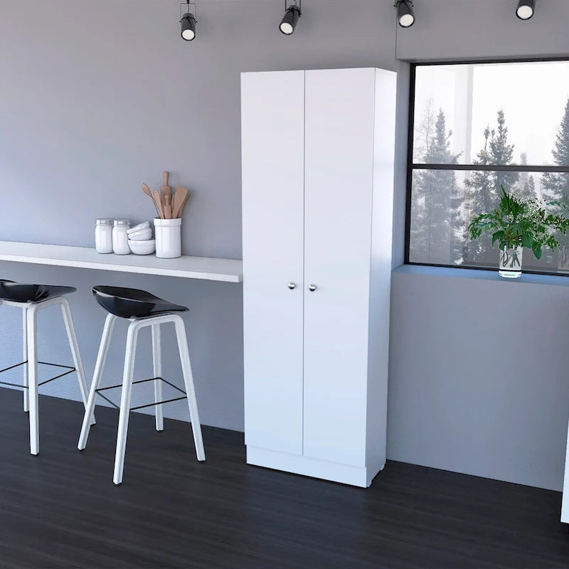 Tall Double Door Storage Cabinet with 5 Shelves, White