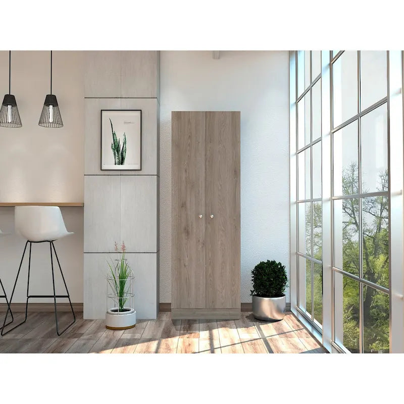 Tall Double Door Storage Cabinet with 5 Shelves, White