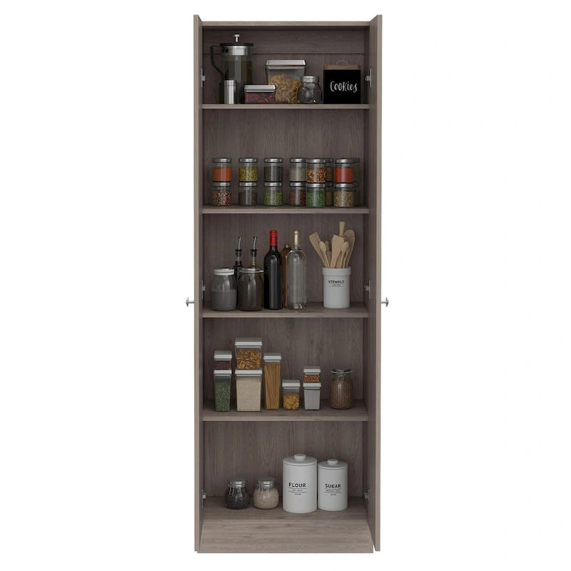 Tall Double Door Storage Cabinet with 5 Shelves, White