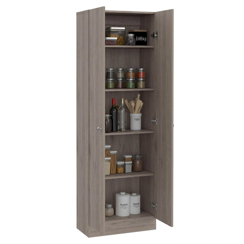 Tall Double Door Storage Cabinet with 5 Shelves, White