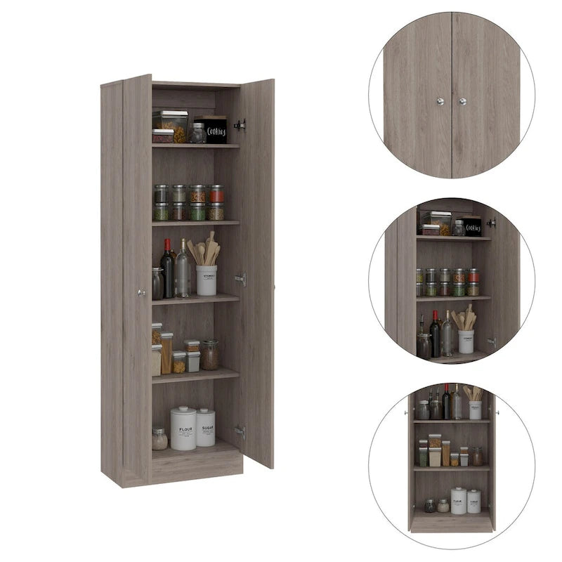 Tall Double Door Storage Cabinet with 5 Shelves, White