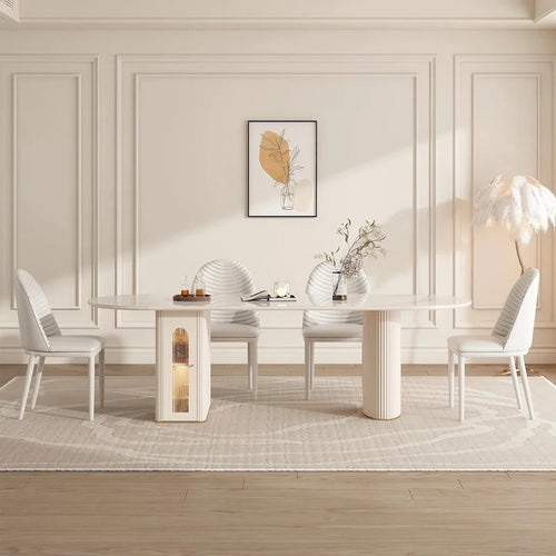 8 Person Folding Storage Dining Table Modern 78.7in Extendable Oval Dining Table,White Sintered Stone