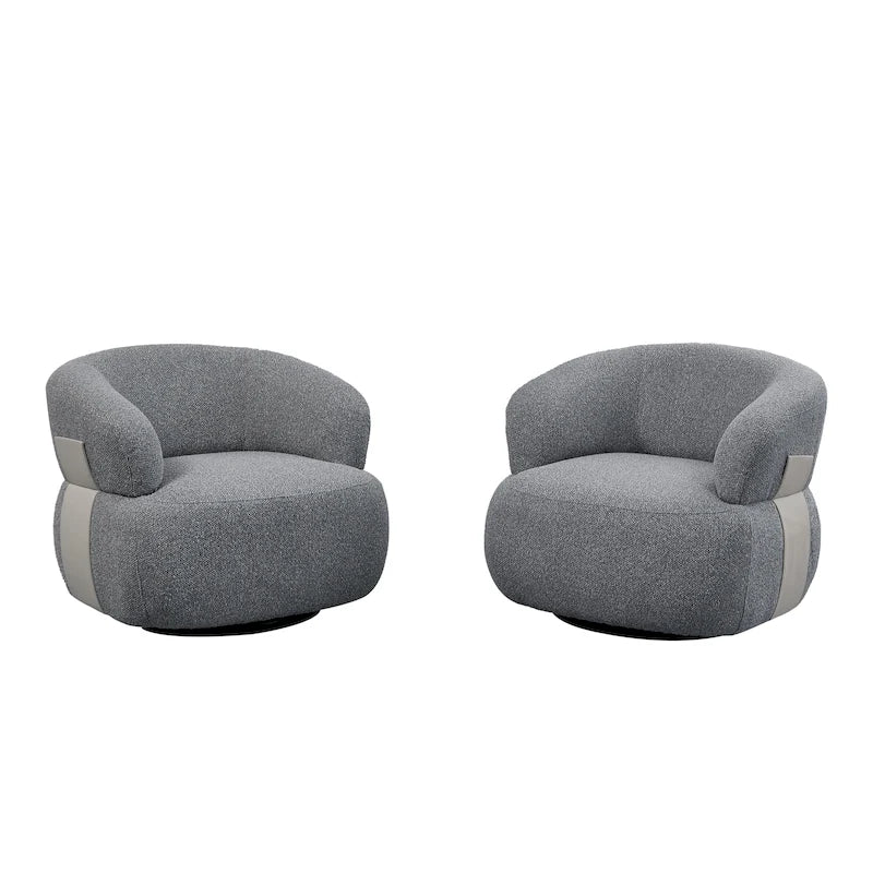 33W 360° Swivel Modern Barrel Accent Chair, Set of 2