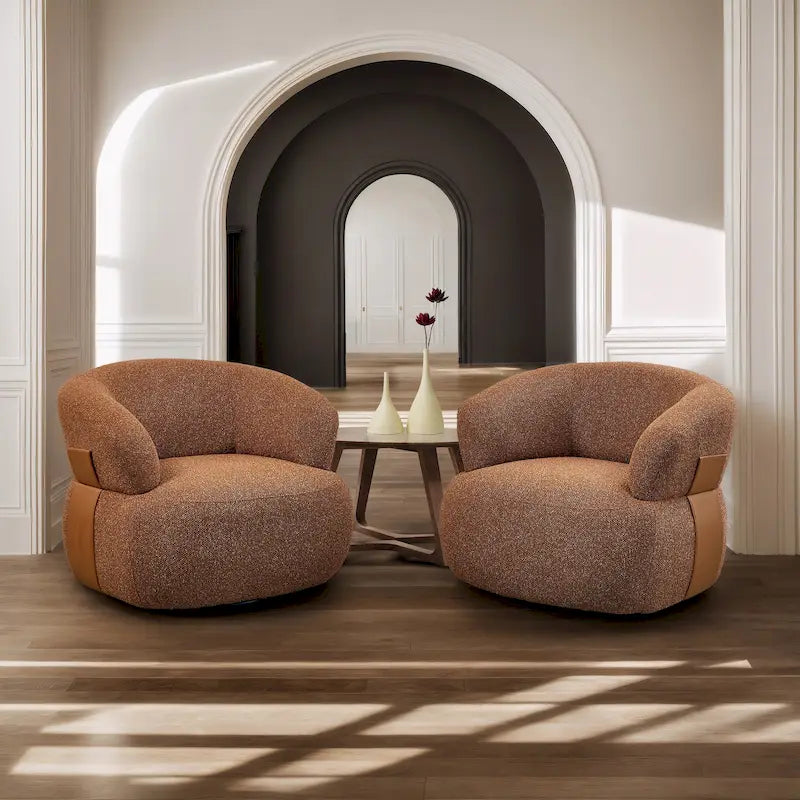 33W 360° Swivel Modern Barrel Accent Chair, Set of 2