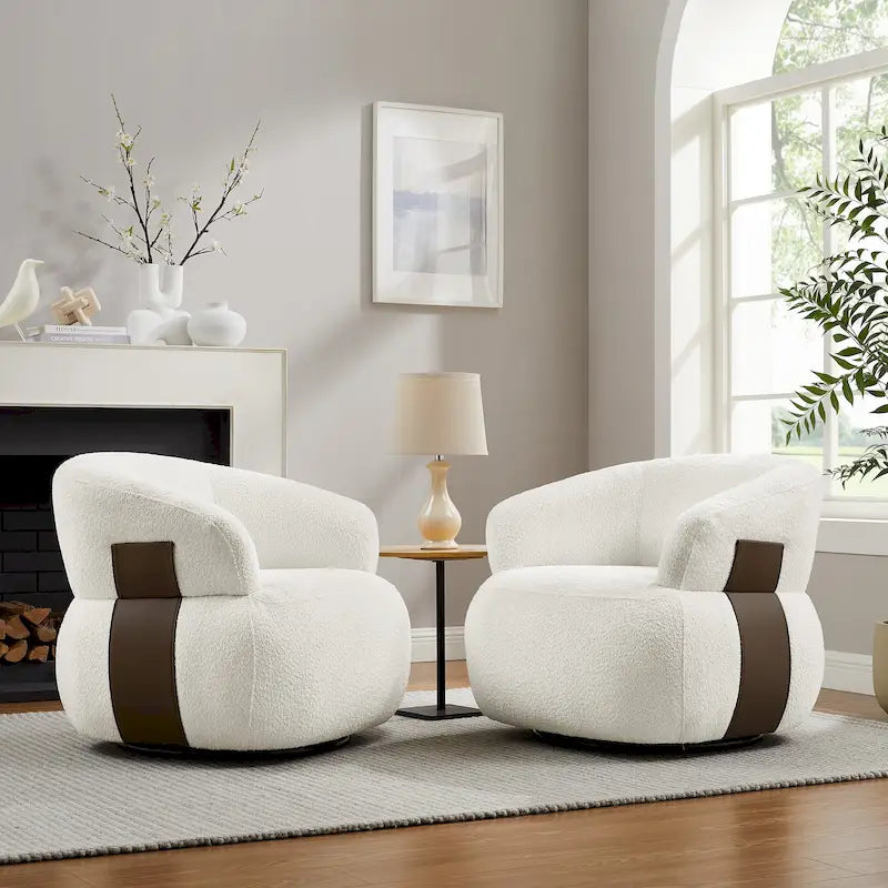 33W 360° Swivel Modern Barrel Accent Chair, Set of 2