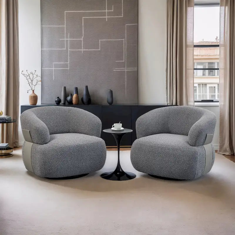 33W 360° Swivel Modern Barrel Accent Chair, Set of 2