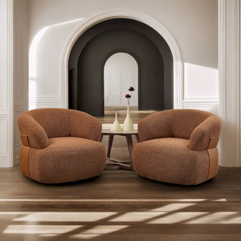 33W 360° Swivel Modern Barrel Accent Chair, Set of 2