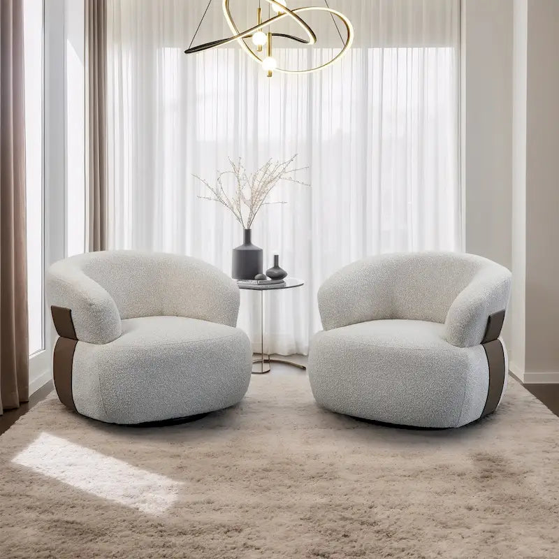 33W 360° Swivel Modern Barrel Accent Chair, Set of 2