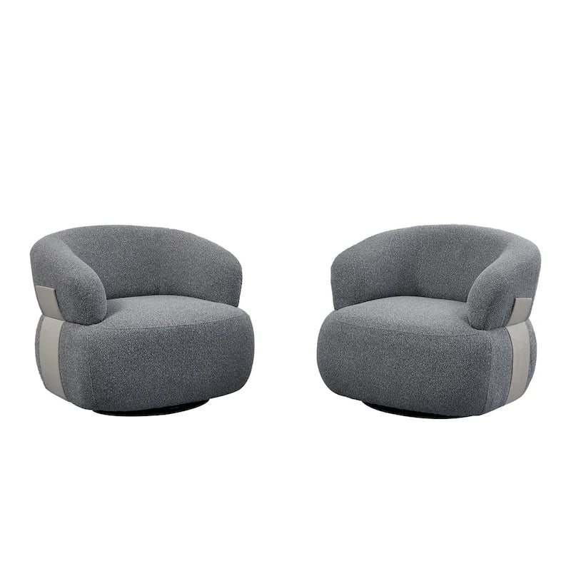 33W 360° Swivel Modern Barrel Accent Chair, Set of 2