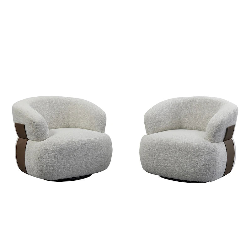 33W 360° Swivel Modern Barrel Accent Chair, Set of 2